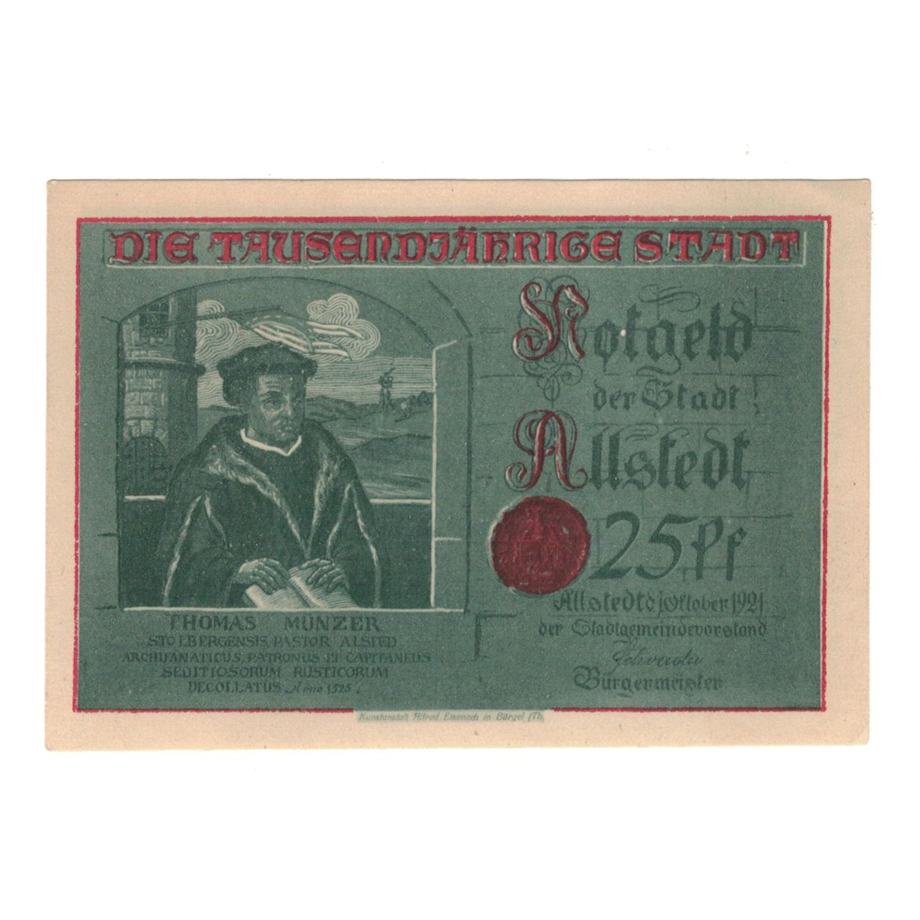 Geldschein, Deutschland, Allstedt, 25 Pfennig, personnage, 1921, 1921-10-01, VZ