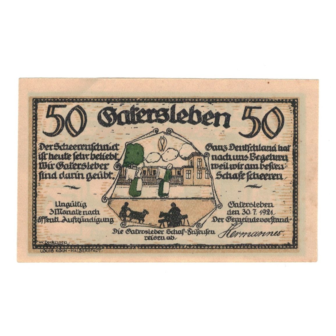Banknot, Niemcy, Gatersleben Gemeinde, 50 Pfennig, maison 2, 1921, 1921-07-30