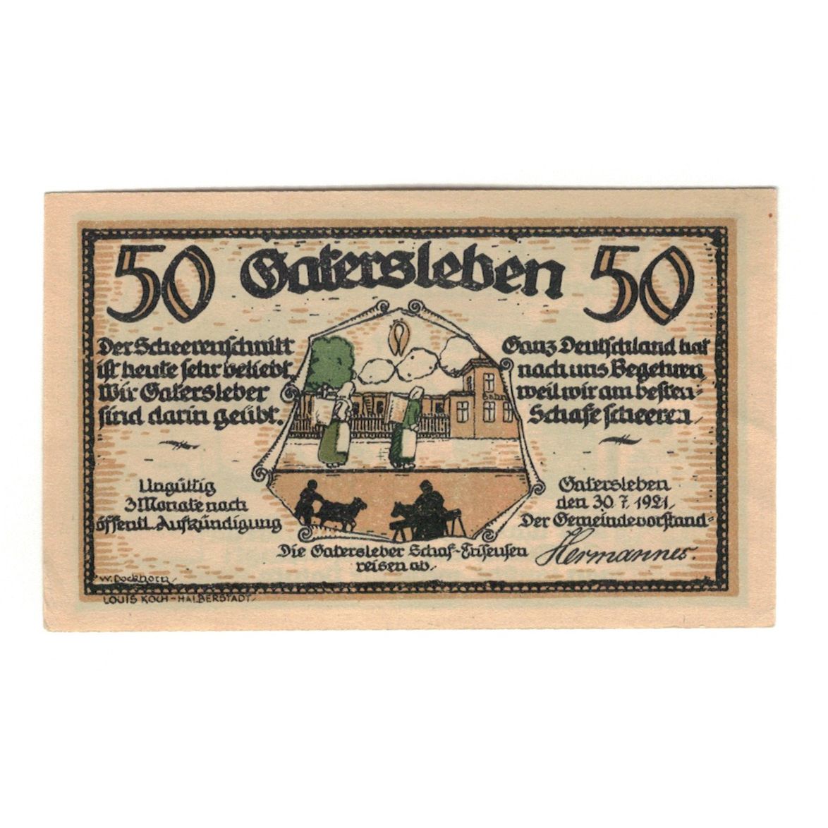 Banknot, Niemcy, Gatersleben Gemeinde, 50 Pfennig, maison 3, 1921, 1921-07-30