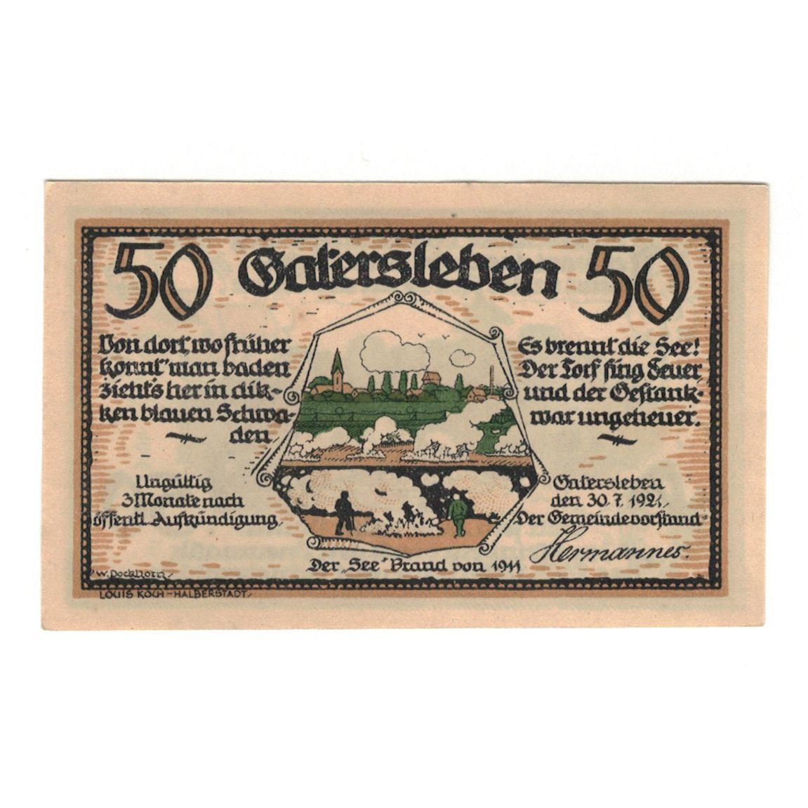 Banknot, Niemcy, Gatersleben Gemeinde, 50 Pfennig, personnage, 1921, 1921-07-30