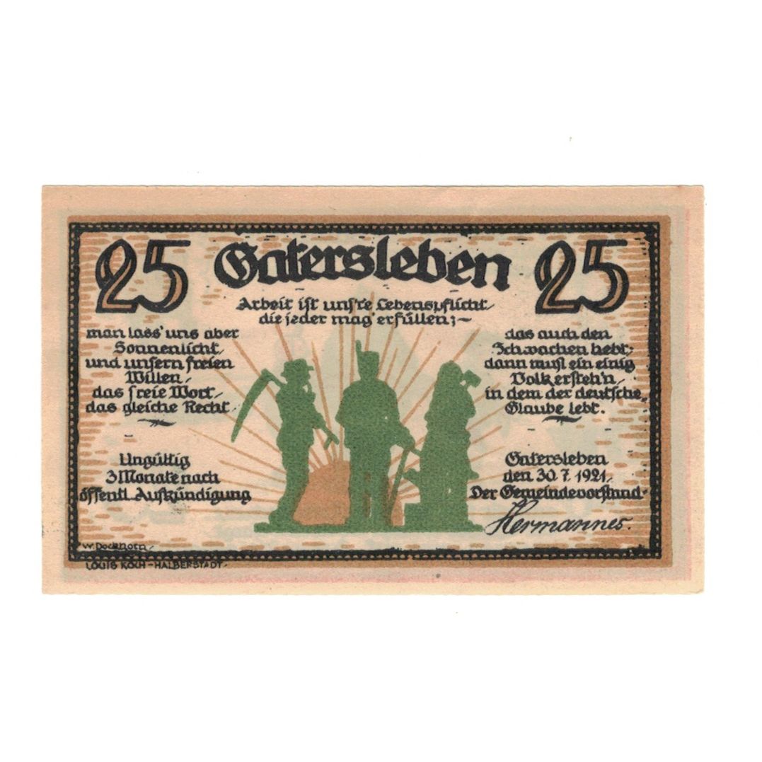 Banknote, Germany, Gatersleben Gemeinde, 25 Pfennig, personnage 1, 1921
