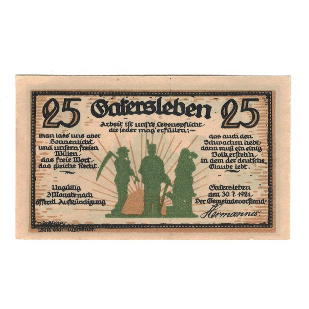 Banknot, Niemcy, Gatersleben Gemeinde, 25 Pfennig, personnage 2, 1921
