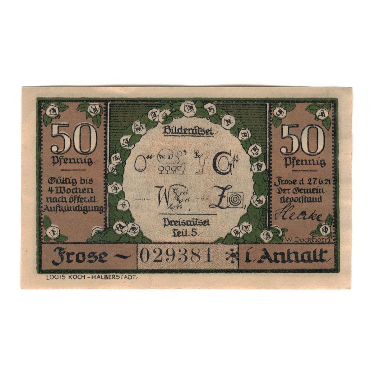 Geldschein, Deutschland, Frose Gemeinde, 50 Pfennig, paysage 2, 1921