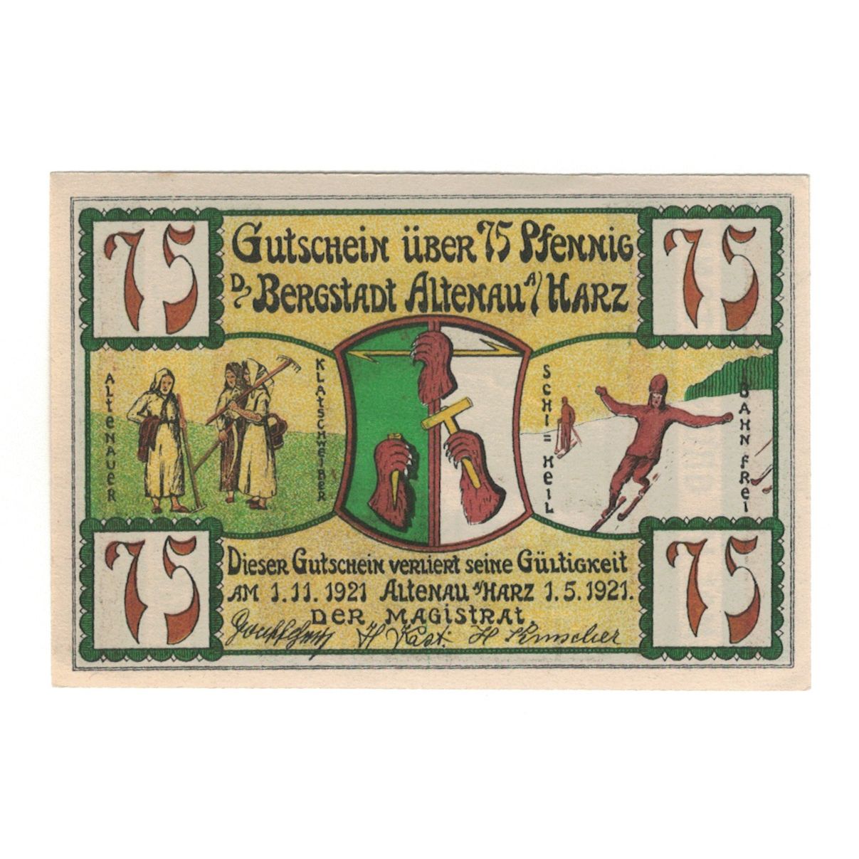 Banknote, Germany, Altenau a. Harz Stadt, 75 Pfennig, personnage, 1921