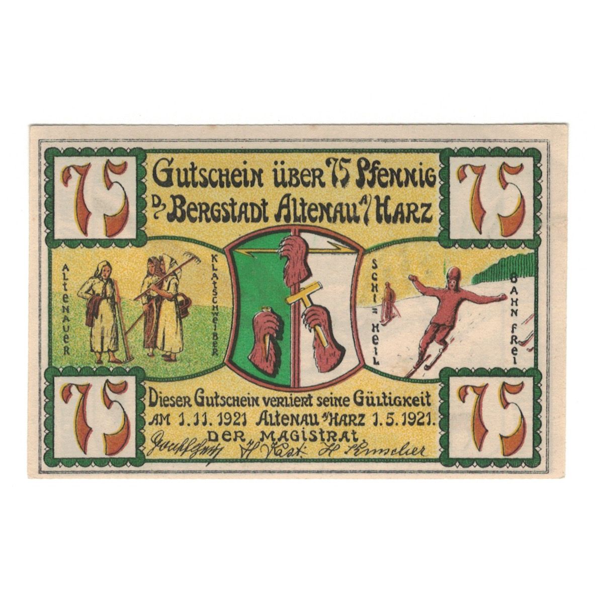 Banknot, Niemcy, Altenau a. Harz Stadt, 75 Pfennig, neige, 1921, 1921-11-01