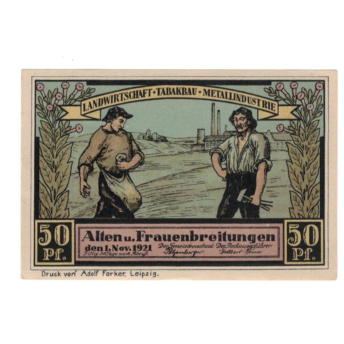 Banknot, Niemcy, Alten-und Frauenbreitungen Gemeinde, 50 Pfennig, village, 1921