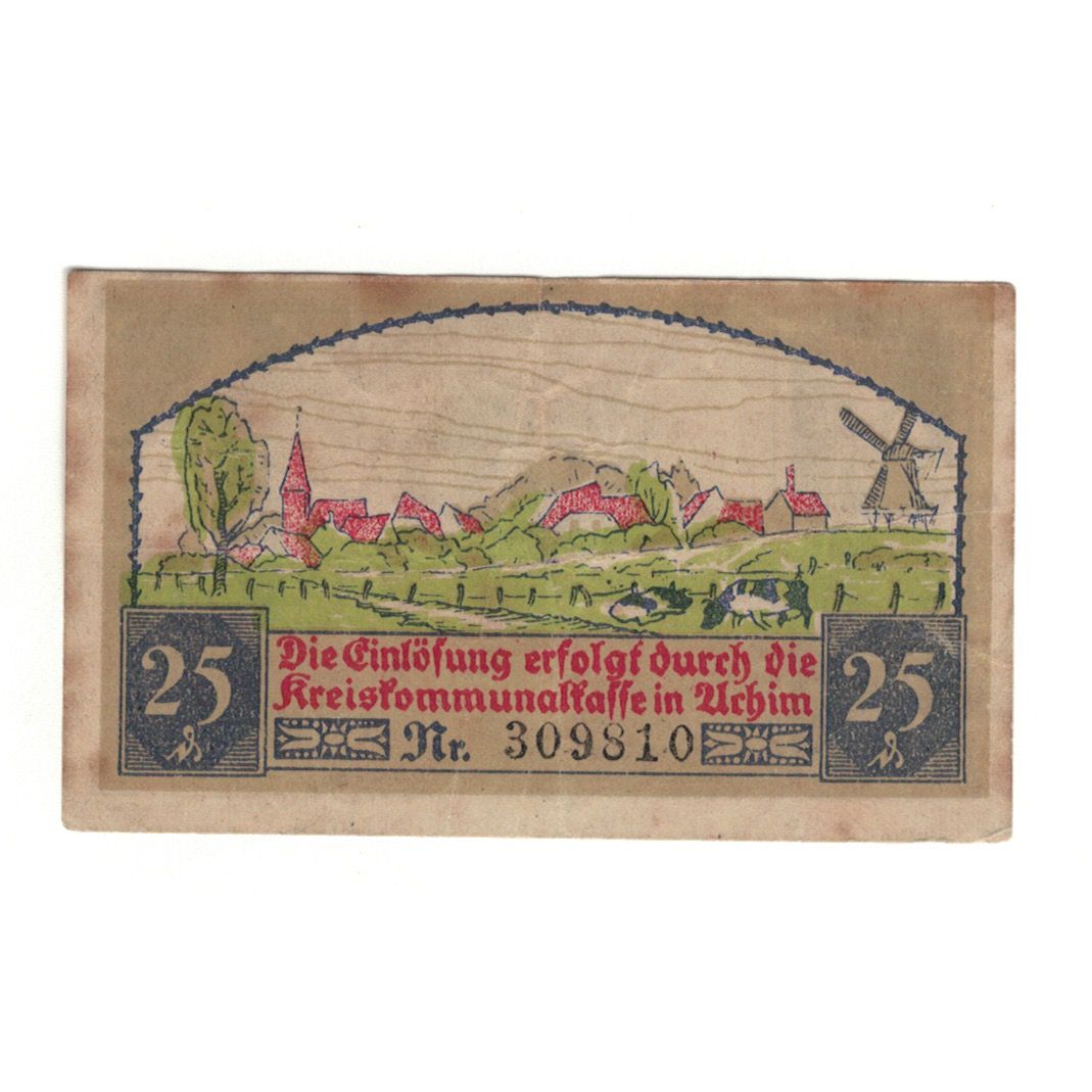Banknote, Germany, Achim Kreis, 25 Pfennig, paysage 2, 1921, 1921-01-15