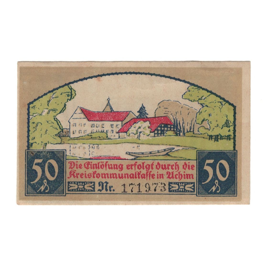 Banknot, Niemcy, Achim Kreis, 50 Pfennig, village, 1921, 1921-01-15, AU(55-58)