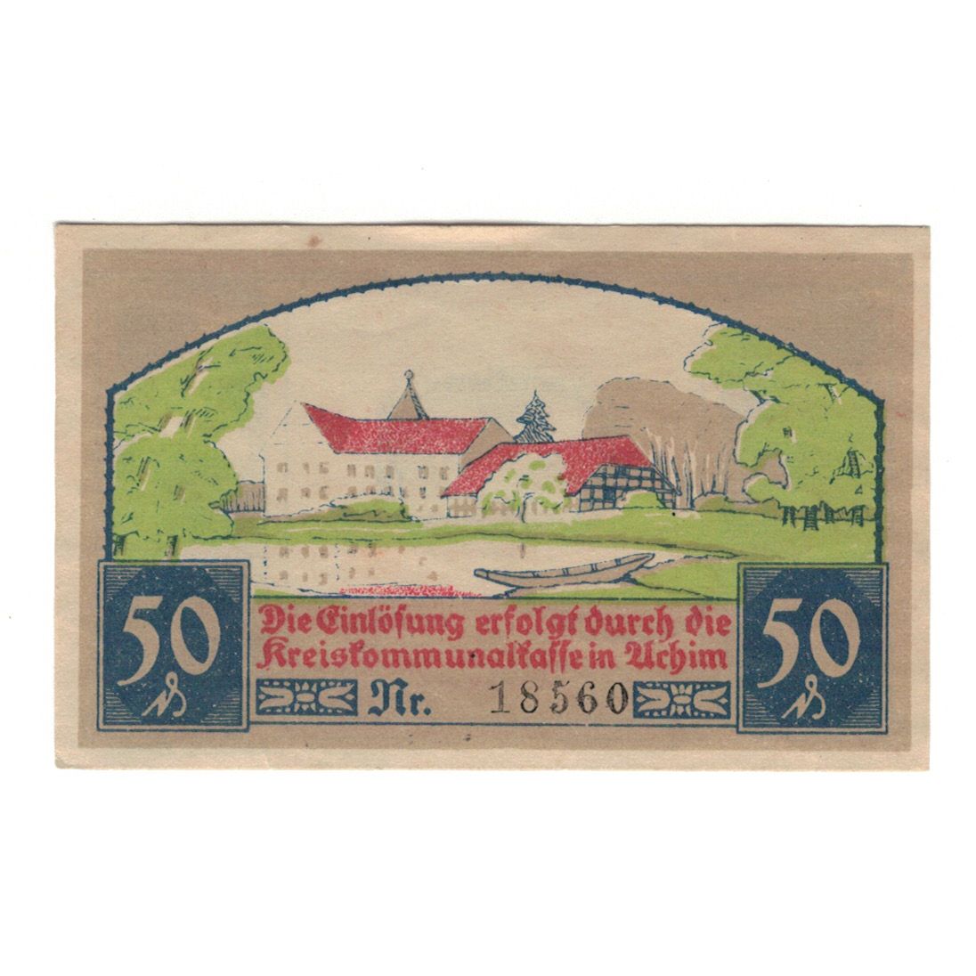 Banknote, Germany, Achim Kreis, 50 Pfennig, village 1, 1921, 1921-01-15