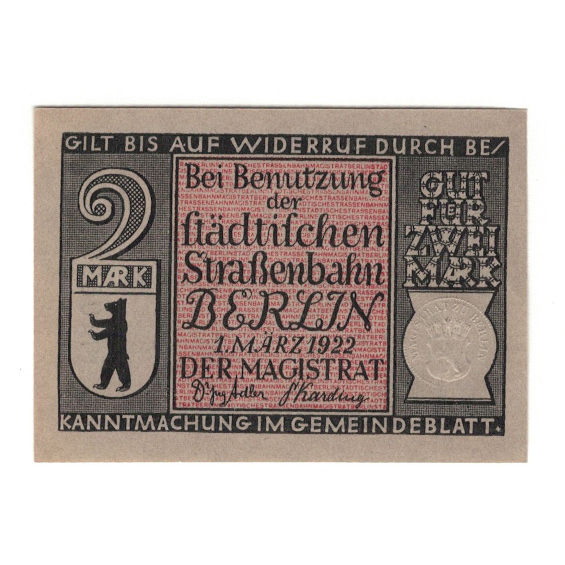 Banknot, Niemcy, Berlin Stadt, 2 Mark, train 1, 1922, 1922-03-01, AU(55-58)