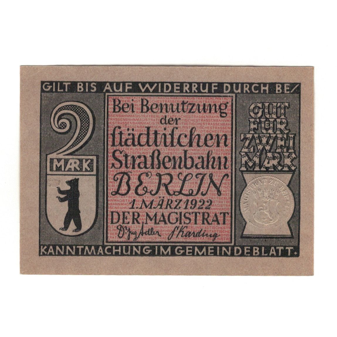 Banknote, Germany, Berlin Stadt, 2 Mark, locomotive, 1922, 1922-03-01