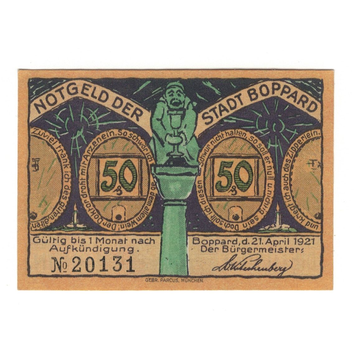 Banknot, Niemcy, Boppard Stadt, 50 Pfennig, personnage, 1920, 1920-12-31
