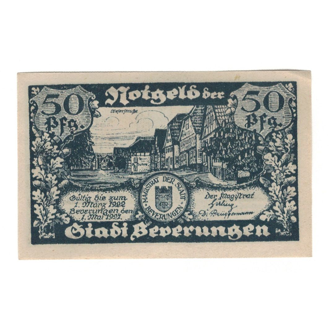 Banknot, Niemcy, Beverungen Stadt, 50 Pfennig, village, 1921, 1922-03-01