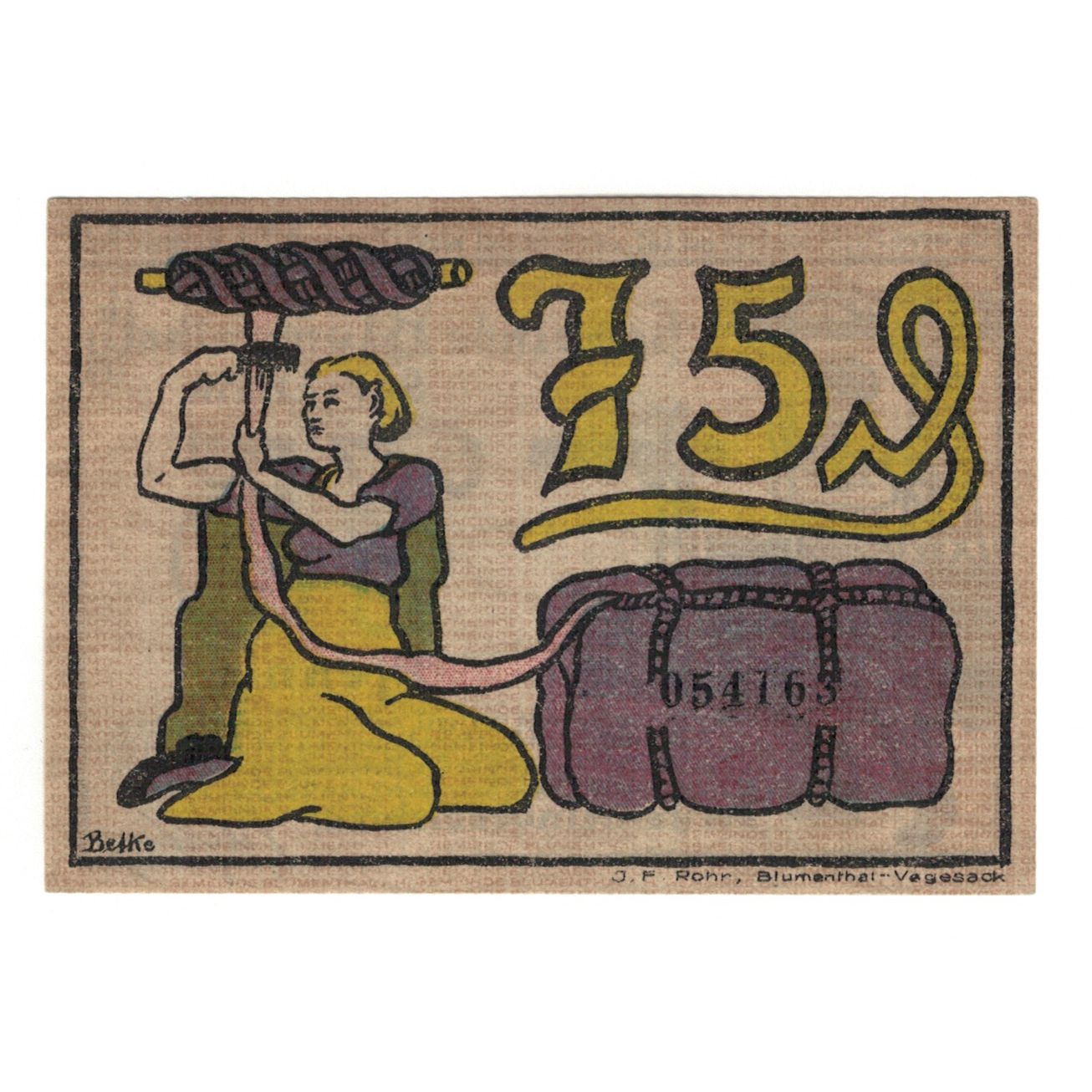 Banknot, Niemcy, Blumenthal Gemeinde, 75 Pfennig, personnage, 1921, 1921-07-25