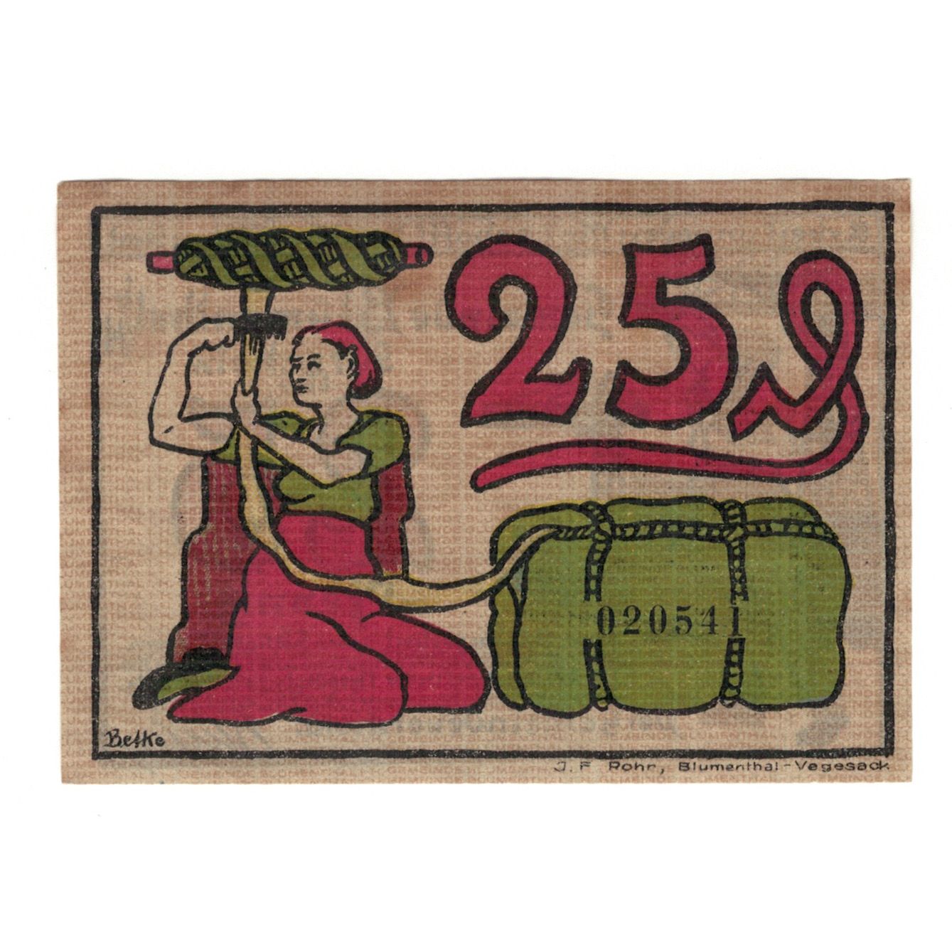 Geldschein, Deutschland, Blumenthal Gemeinde, 25 Pfennig, personnage, 1921