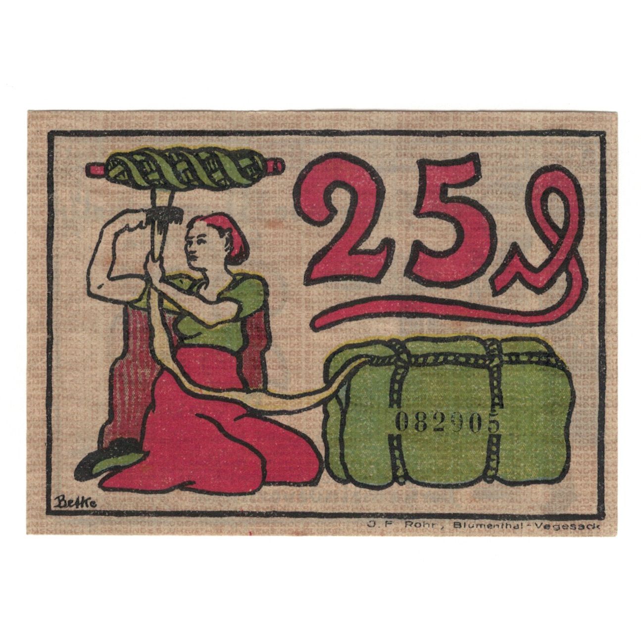Banknot, Niemcy, Blumenthal Gemeinde, 25 Pfennig, personnage 2, 1921