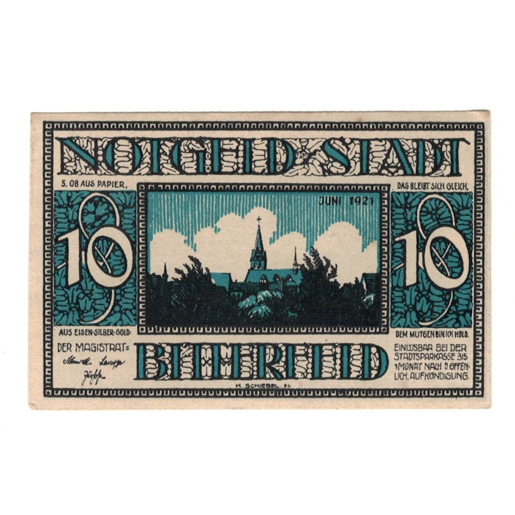 Banknot, Niemcy, Bitterfeld Stadt, 10 Pfennig, Eglise, 1921, UNC(60-62)