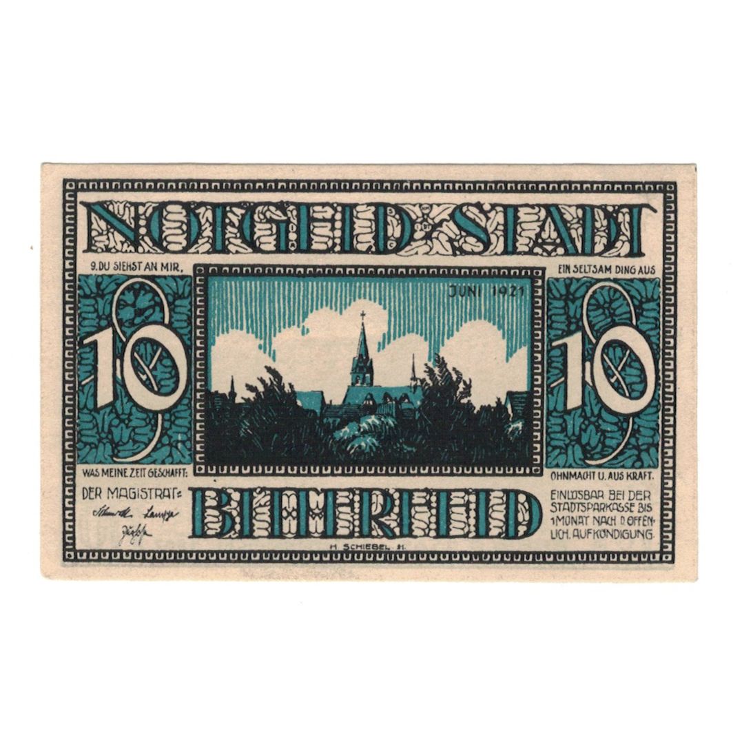 Banknot, Niemcy, Bitterfeld Stadt, 10 Pfennig, eglise 2, 1921, UNC(60-62)