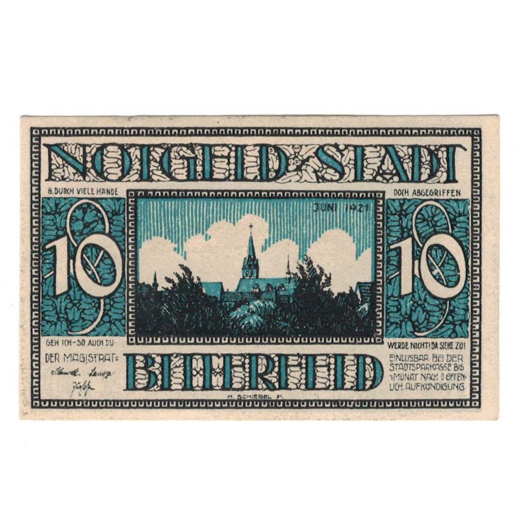 Banknot, Niemcy, Bitterfeld Stadt, 10 Pfennig, église 3, 1921, UNC(60-62)