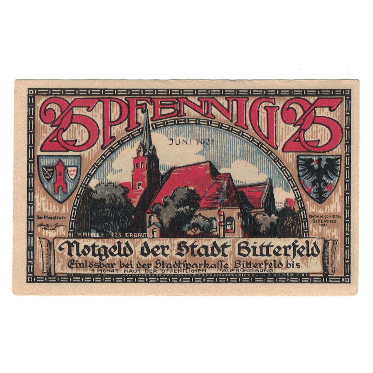 Banknot, Niemcy, Bitterfeld Stadt, 25 Pfennig, village, 1921, 1921-12-01