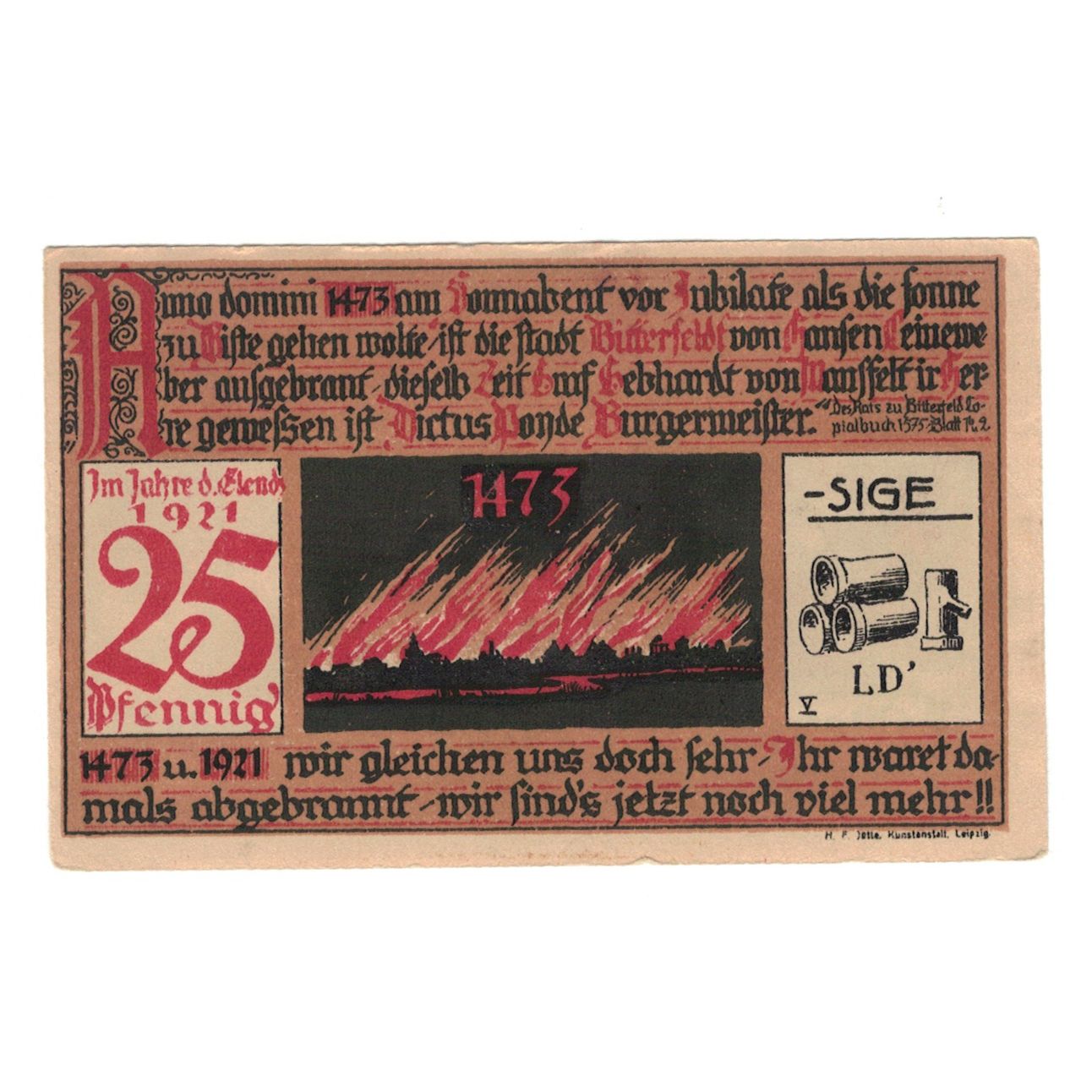 Banknot, Niemcy, Bitterfeld Stadt, 25 Pfennig, village, 1921, 1921-12-01