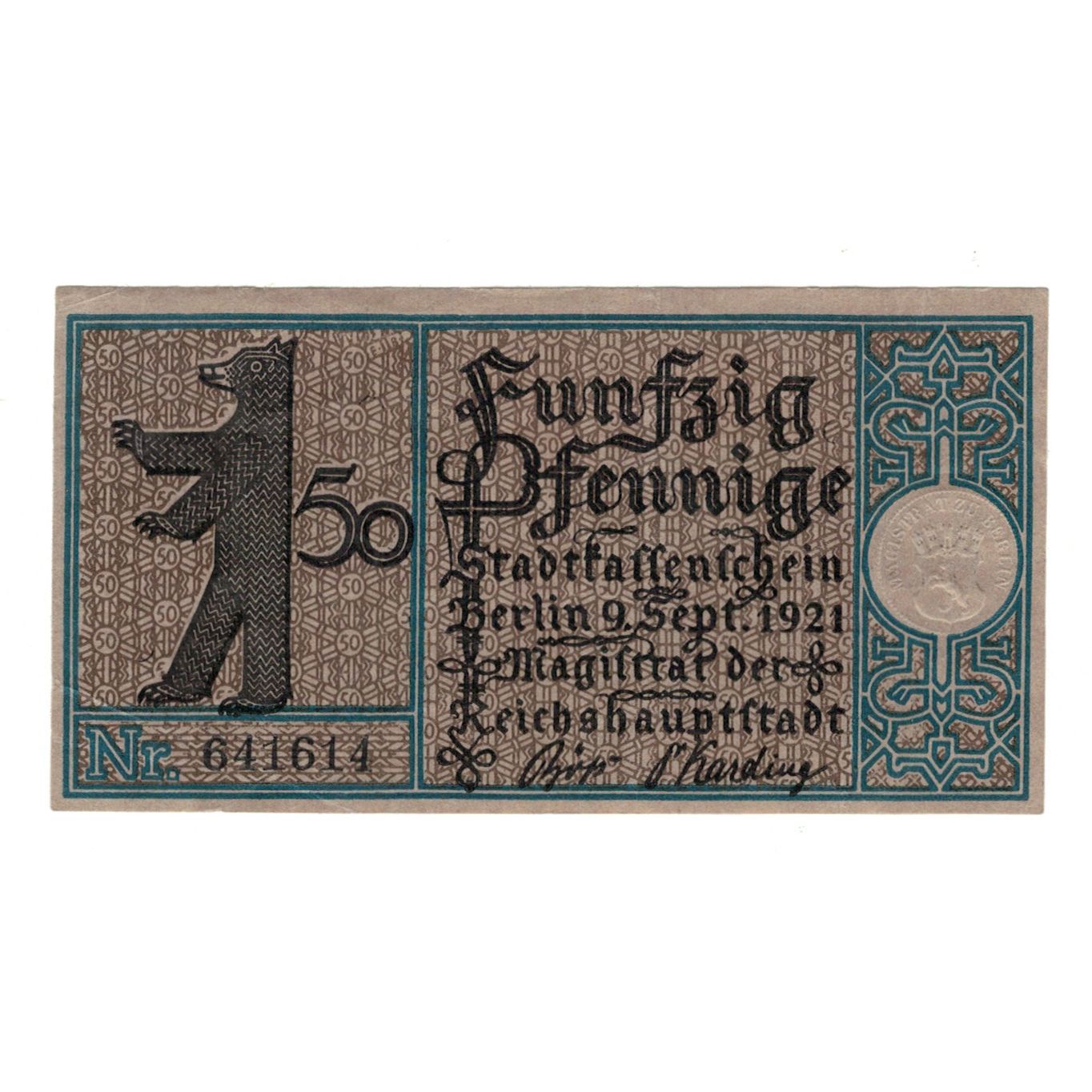 Banknot, Niemcy, Berlin Stadt, 50 Pfennig, calèche, 1921, 1921-09-09