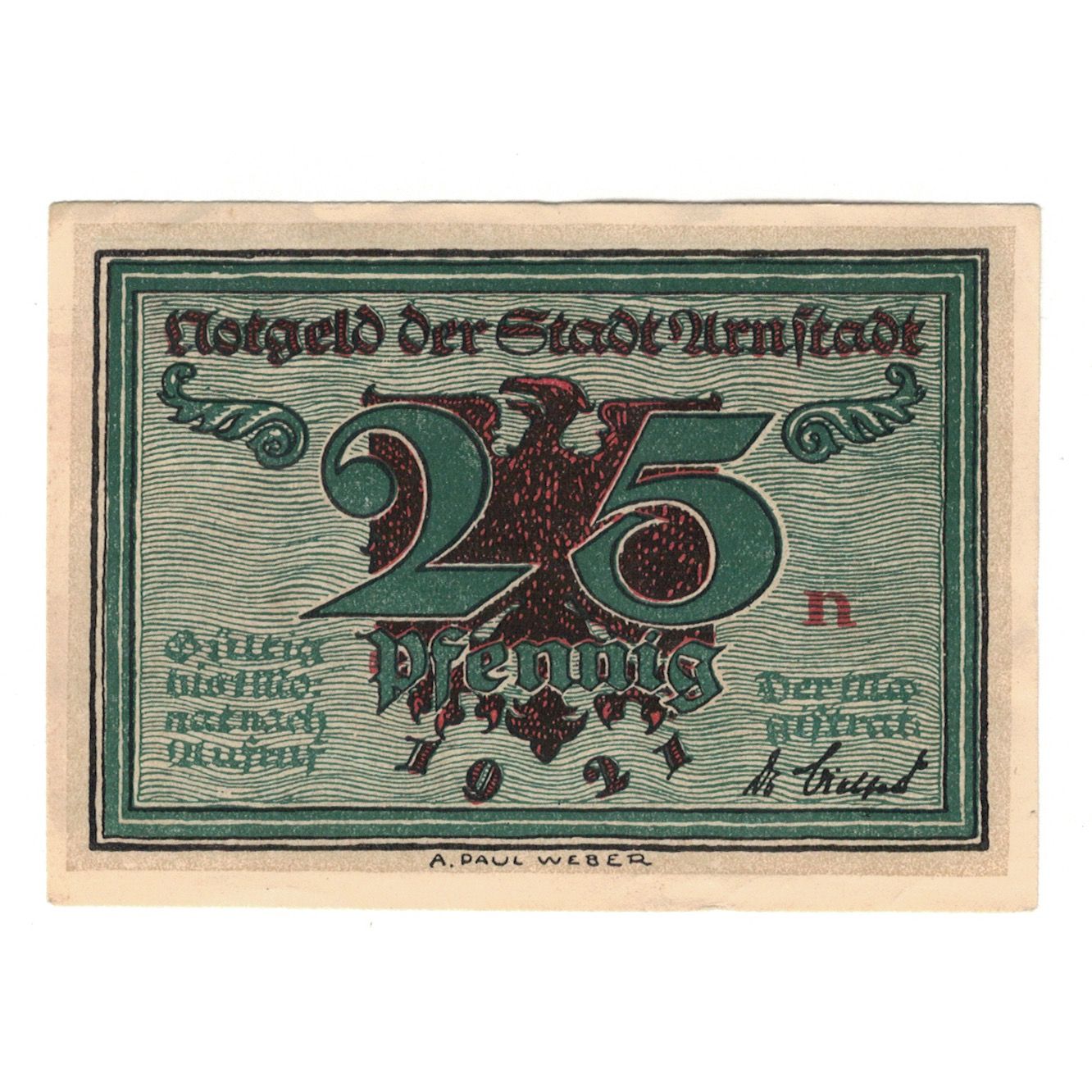 Banknot, Niemcy, Arnstadt Stadt, 25 Pfennig, personnage, 1921, AU(55-58)
