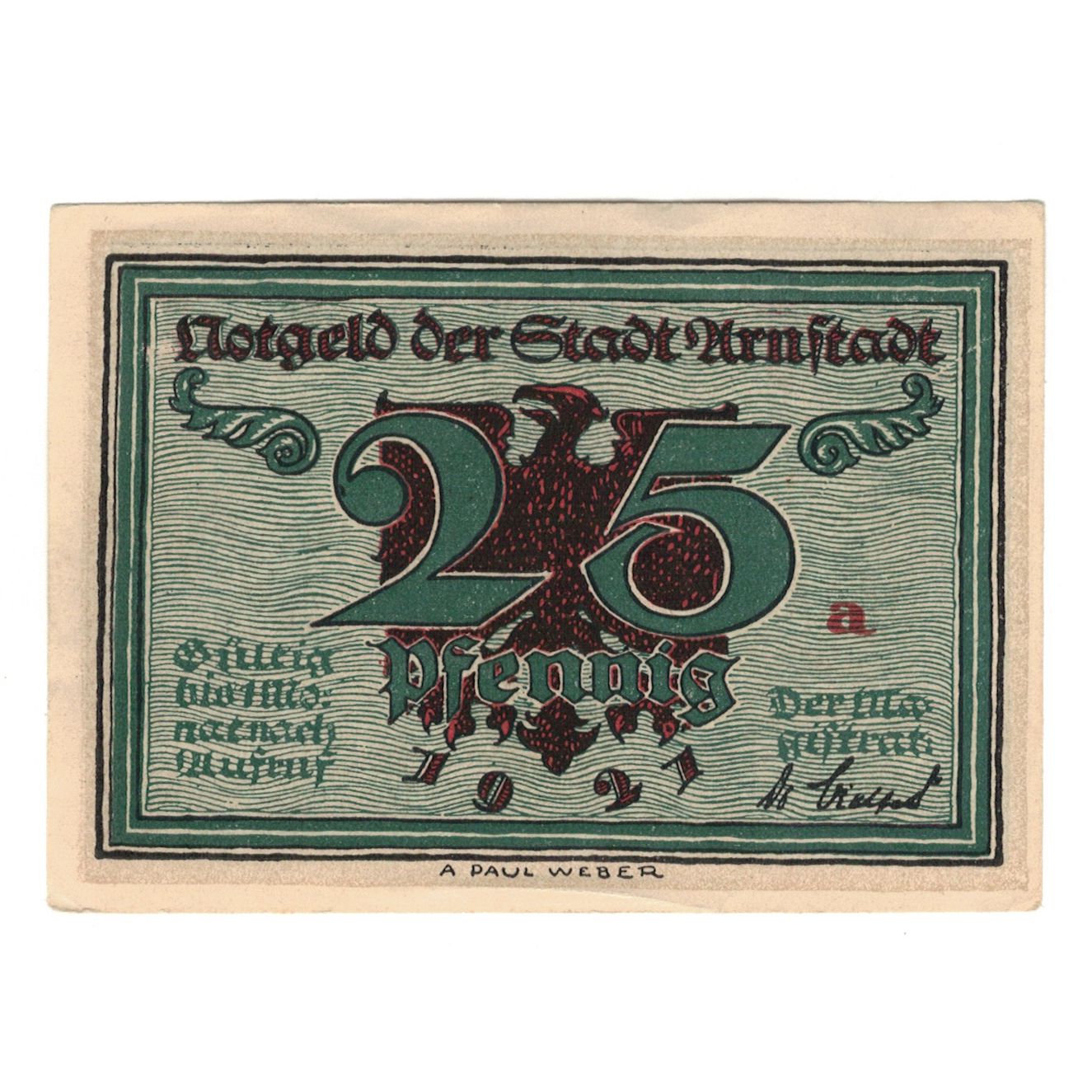 Banknote, Germany, Arnstadt Stadt, 25 Pfennig, personnage 2, 1921, AU(55-58)