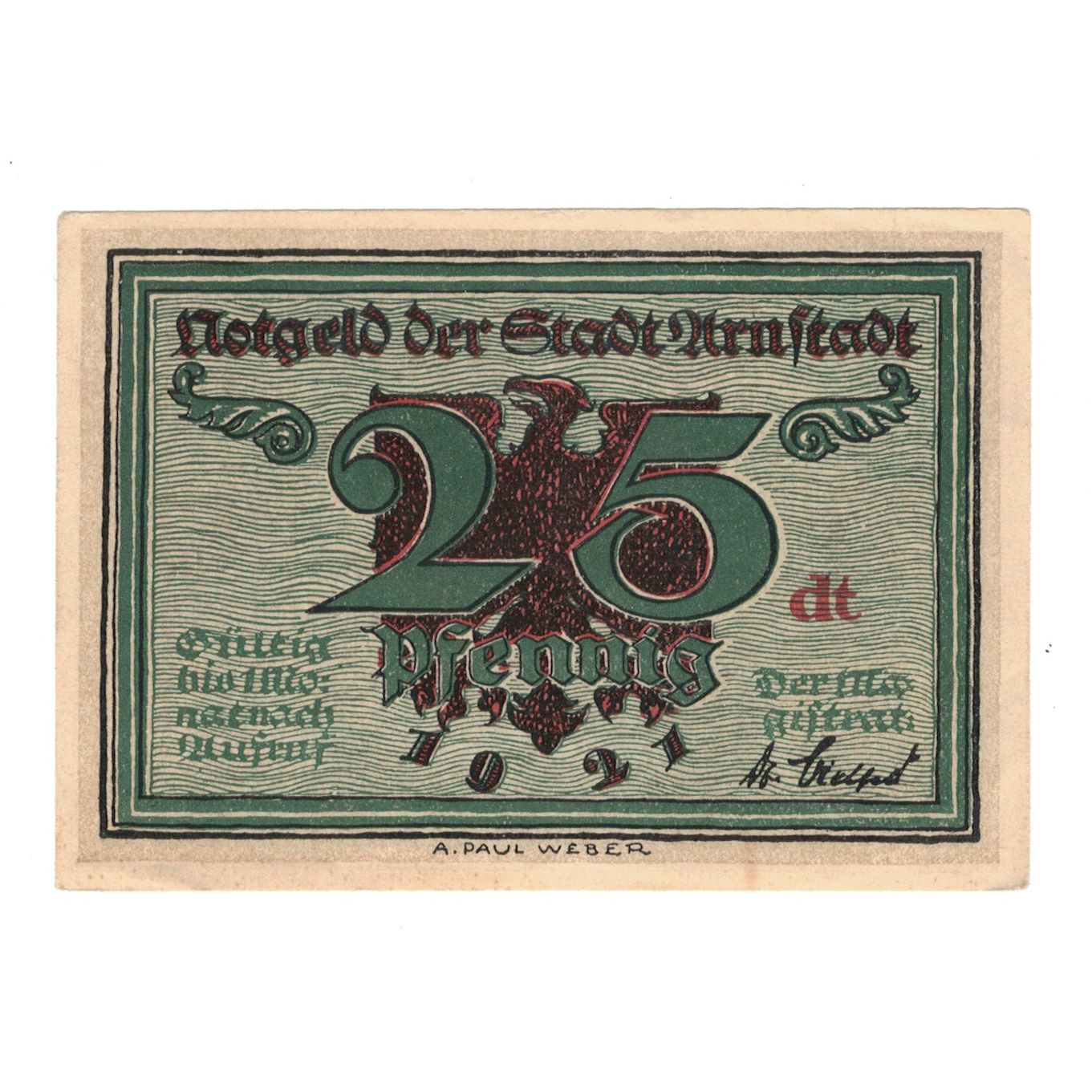 Banknot, Niemcy, Arnstadt Stadt, 25 Pfennig, Maison, 1921, AU(55-58), Mehl:43.2