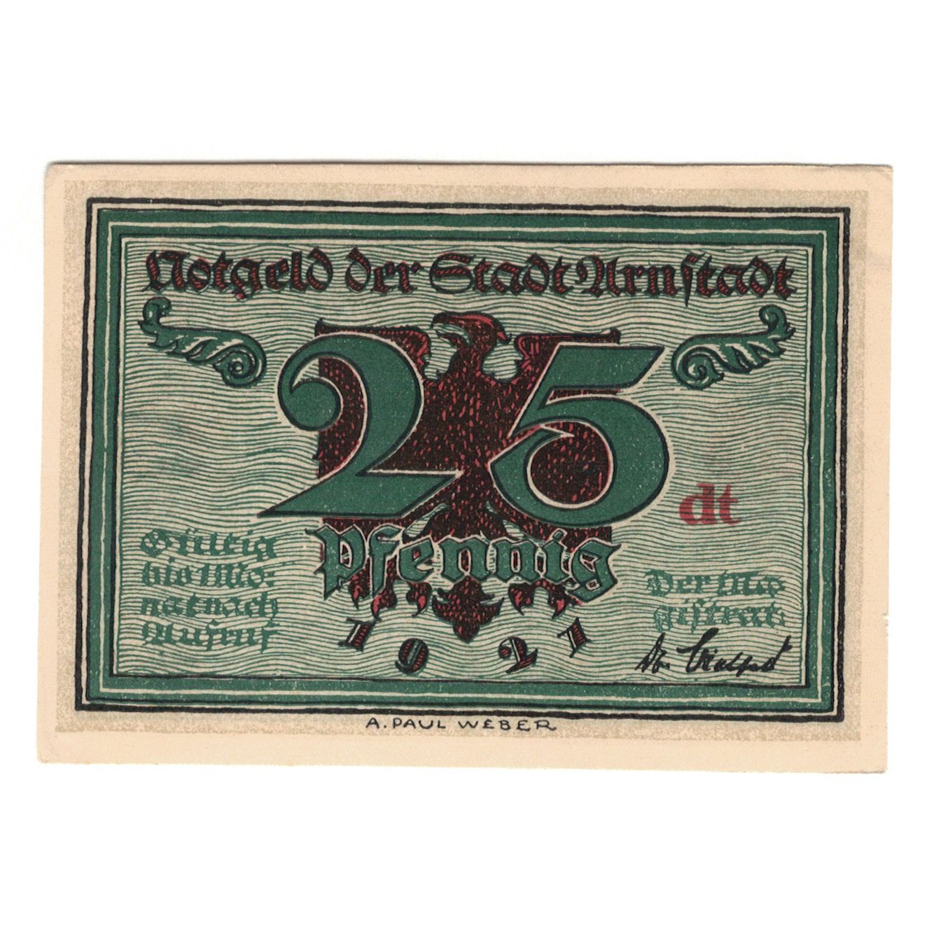 Banknote, Germany, Arnstadt Stadt, 25 Pfennig, maison 1, 1921, AU(55-58)