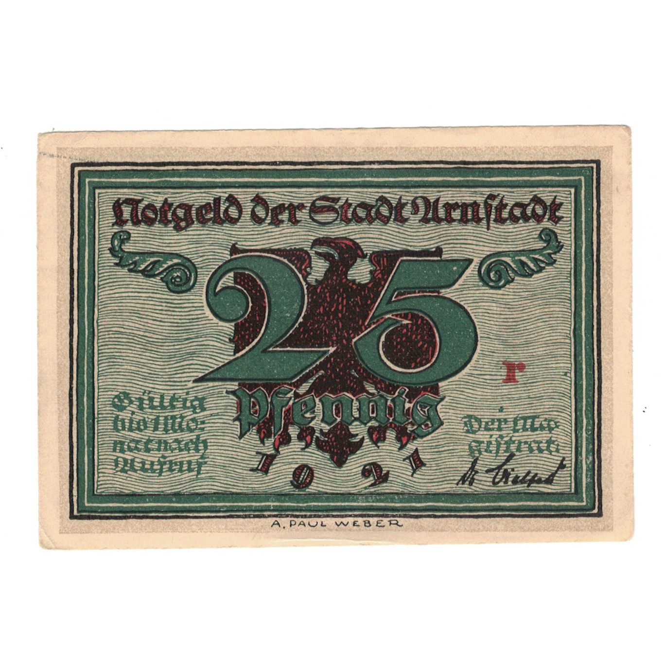 Banknote, Germany, Arnstadt Stadt, 25 Pfennig, fontaine, 1921, AU(55-58)