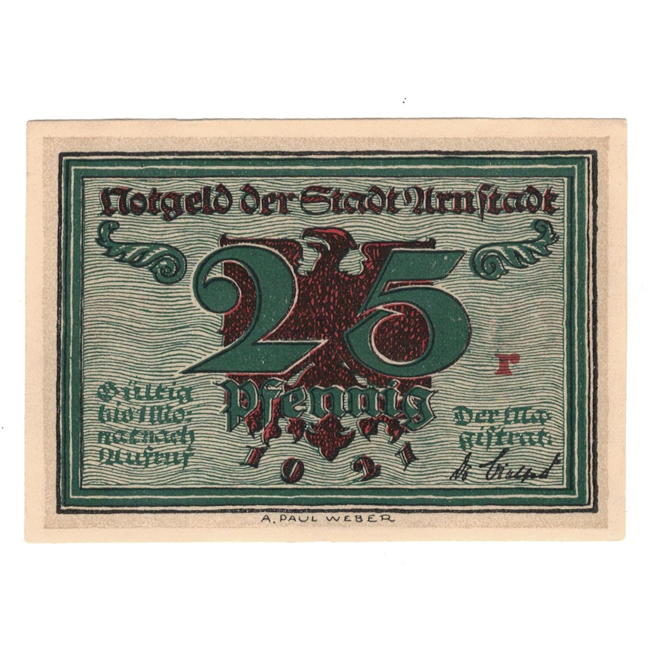 Banknote, Germany, Arnstadt Stadt, 25 Pfennig, Fontaine 3, 1921, AU(55-58)