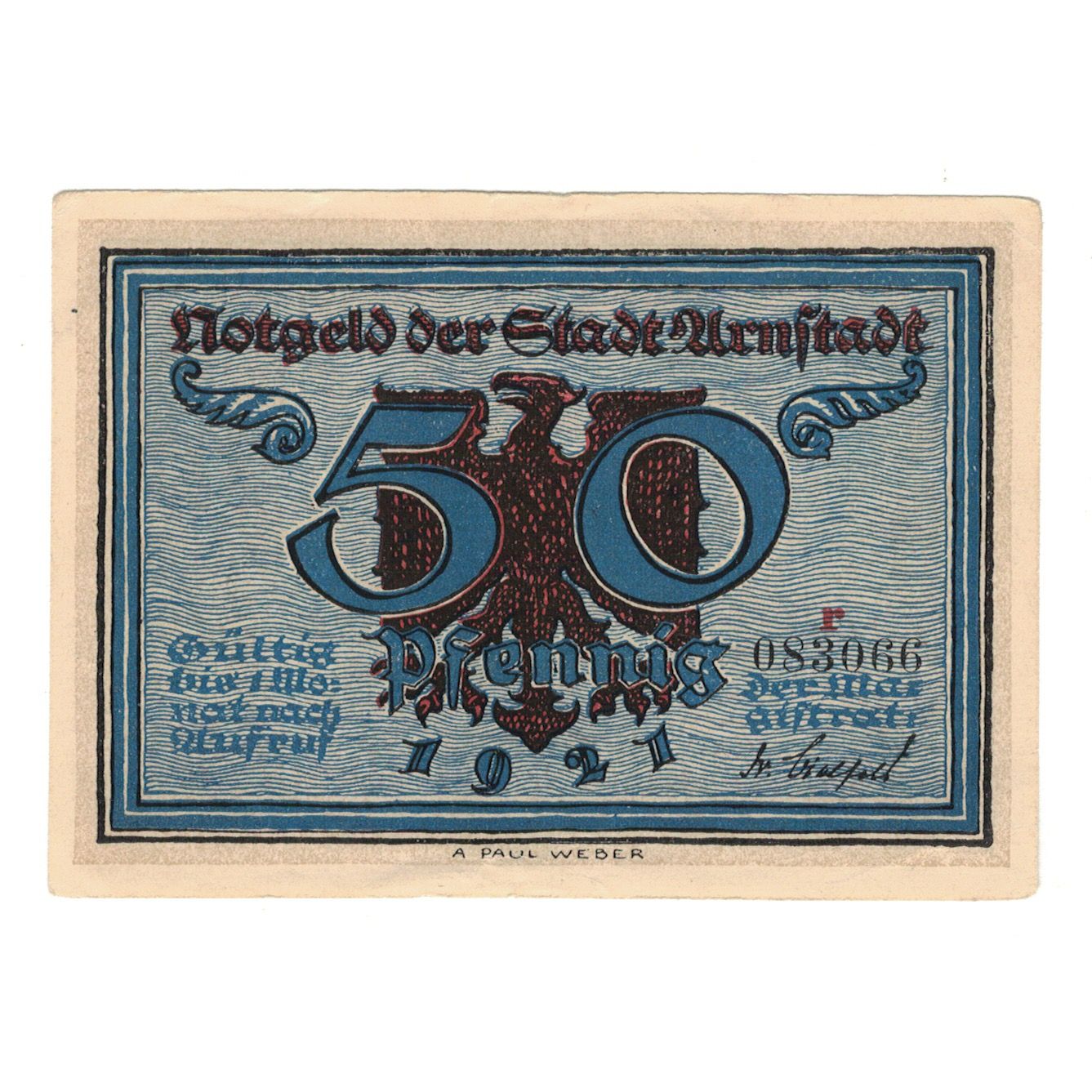 Banknot, Niemcy, Arnstadt Stadt, 50 Pfennig, Bataille, 1921, AU(55-58)