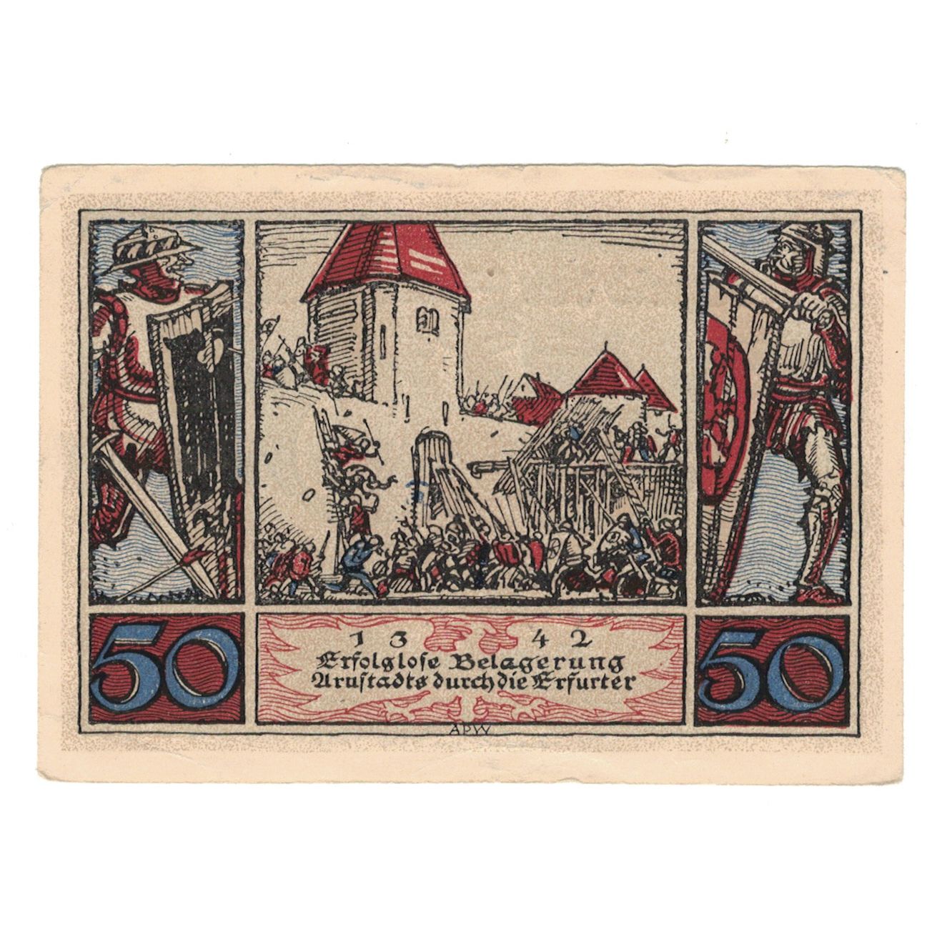 Banknot, Niemcy, Arnstadt Stadt, 50 Pfennig, Bataille, 1921, AU(55-58)