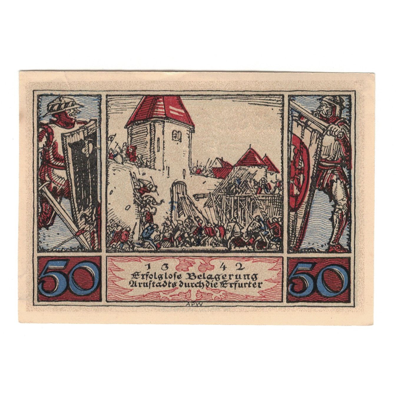 Banknot, Niemcy, Arnstadt Stadt, 50 Pfennig, bataille 1, 1921, AU(55-58)