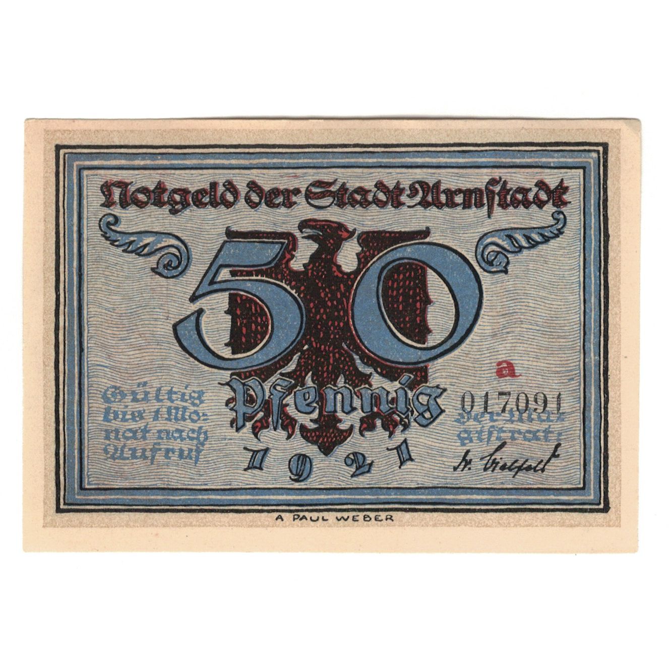 Banknot, Niemcy, Arnstadt Stadt, 50 Pfennig, village 2, 1921, AU(55-58)