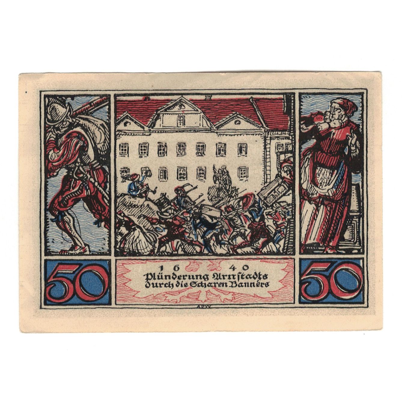 Banknot, Niemcy, Arnstadt Stadt, 50 Pfennig, bataille 2, 1921, AU(55-58)