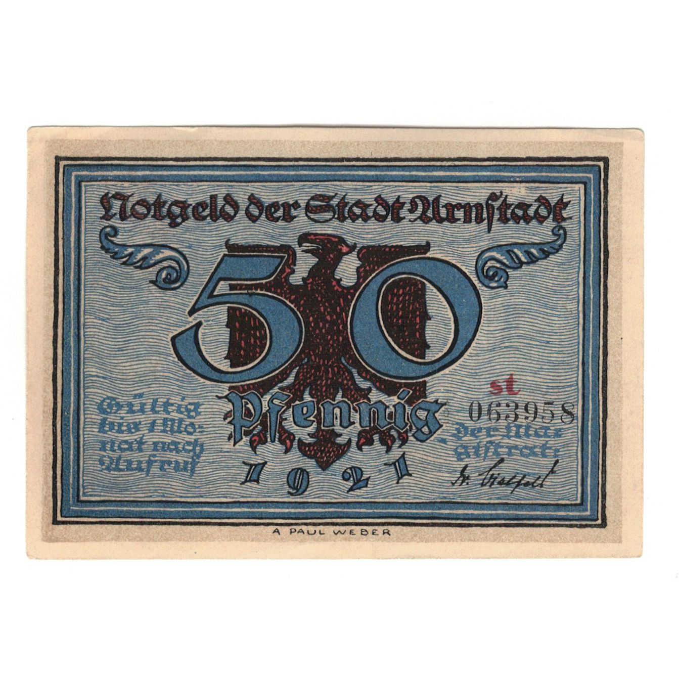 Banknote, Germany, Arnstadt Stadt, 50 Pfennig, feu 2, 1921, AU(55-58), Mehl:43.2