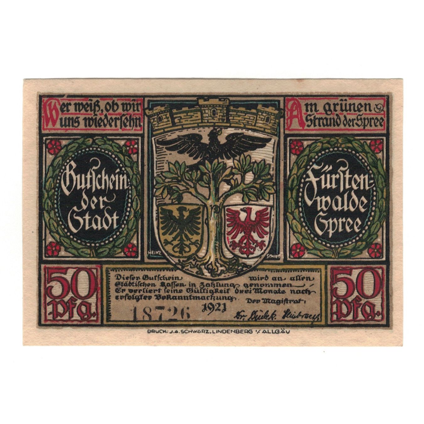 Banknot, Niemcy, Fürstenwalde Stadt, 50 Pfennig, personnage 1, 1921, AU(55-58)