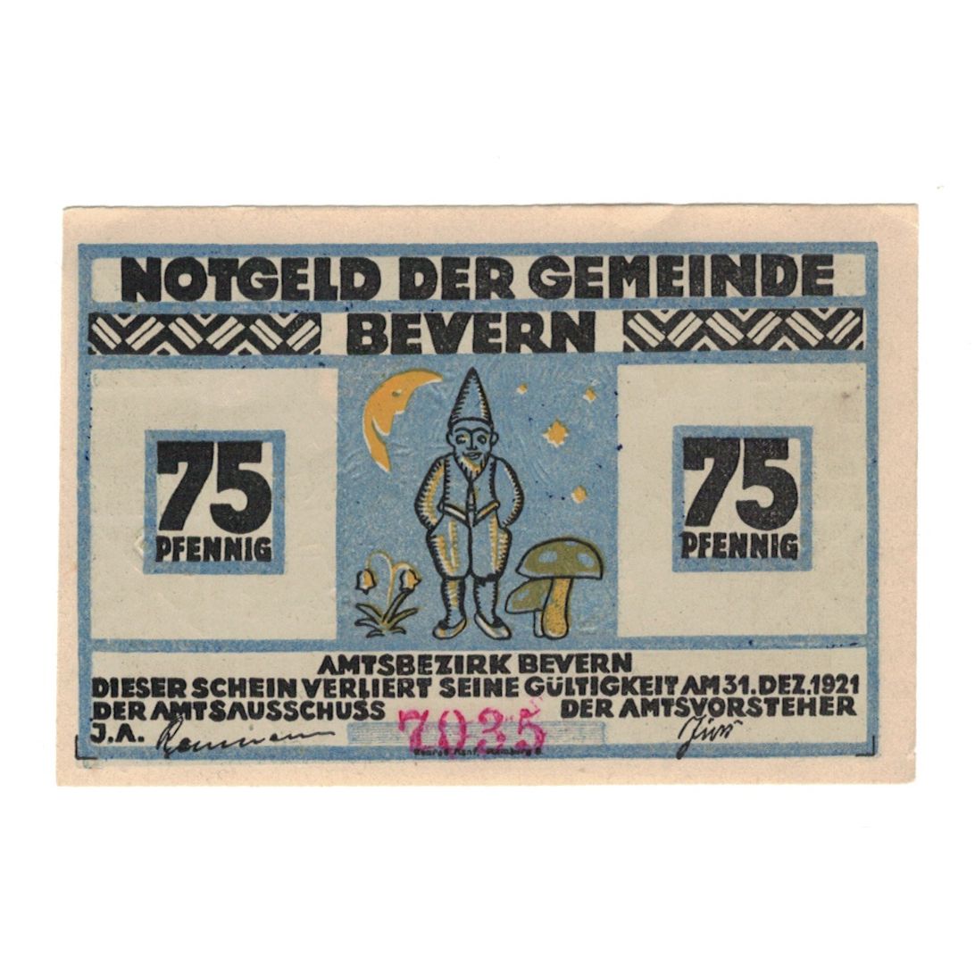Banconote, Germania, Bevern Gemeinde, 75 Pfennig, paysage, 1921, 1921-12-31