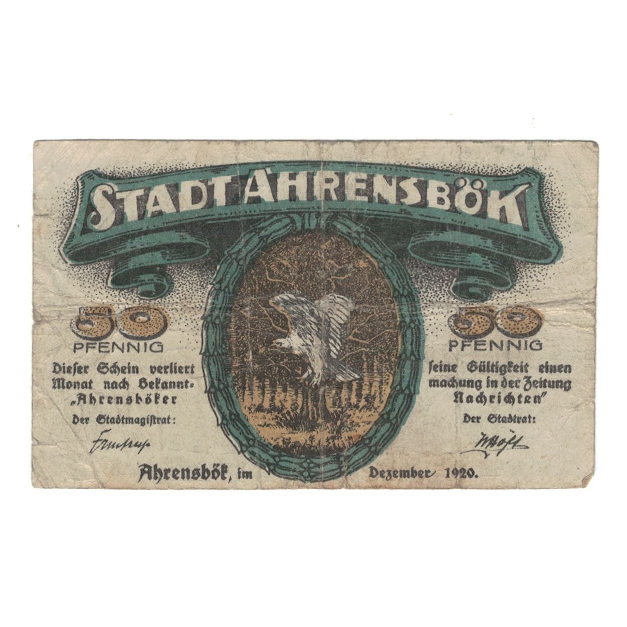 Geldschein, Deutschland, Ahrensbök Stadt, 50 Pfennig, paysage, 1920, VZ