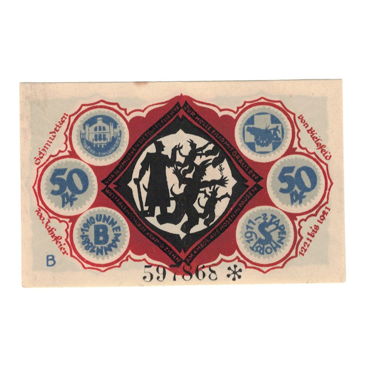 Banknot, Niemcy, Bielefeld Stadt, 50 Pfennig, personnage, 1921, 1922-10-01