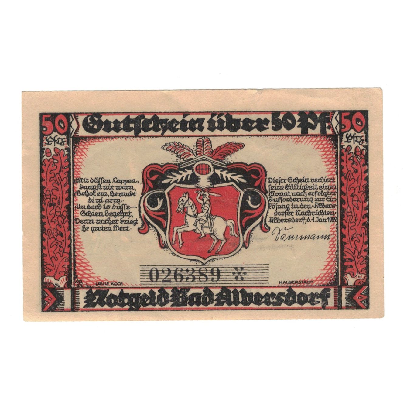Banknot, Niemcy, Albersdorf Bad Gemeinde, 50 Pfennig, paysage, 1922, 1922-01-01
