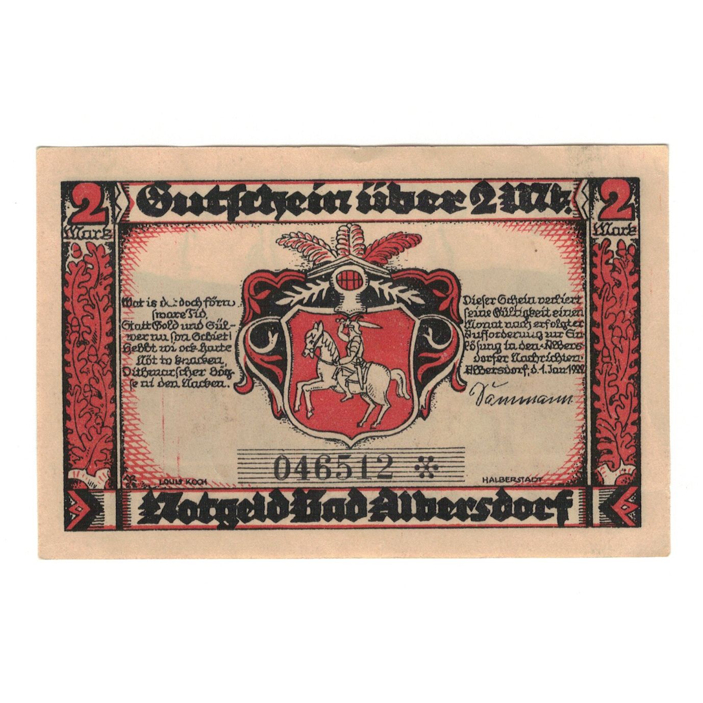 Banknote, Germany, Albersdorf Bad Gemeinde, 2 Mark, paysage, 1922, 1922-01-01