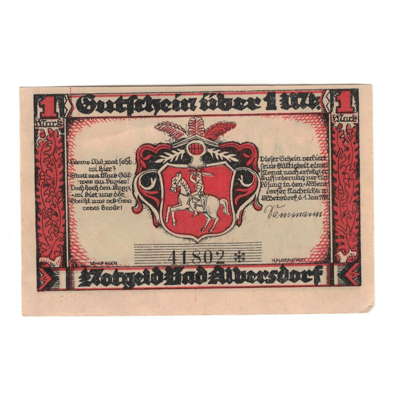 Banknot, Niemcy, Albersdorf Bad Gemeinde, 1 Mark, paysage, 1922, 1922-01-01