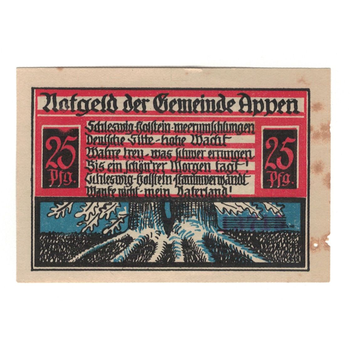 Banknote, Germany, Appen Gemeinde, 25 Pfennig, Blason 2, 1921, AU(55-58)