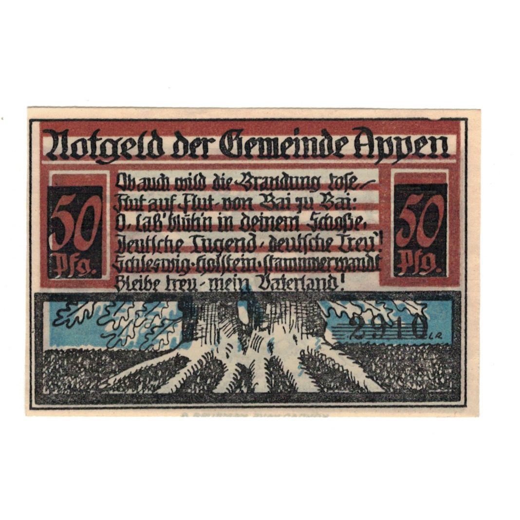Banknot, Niemcy, Appen Gemeinde, 50 Pfennig, Blason 2, 1921, AU(55-58)