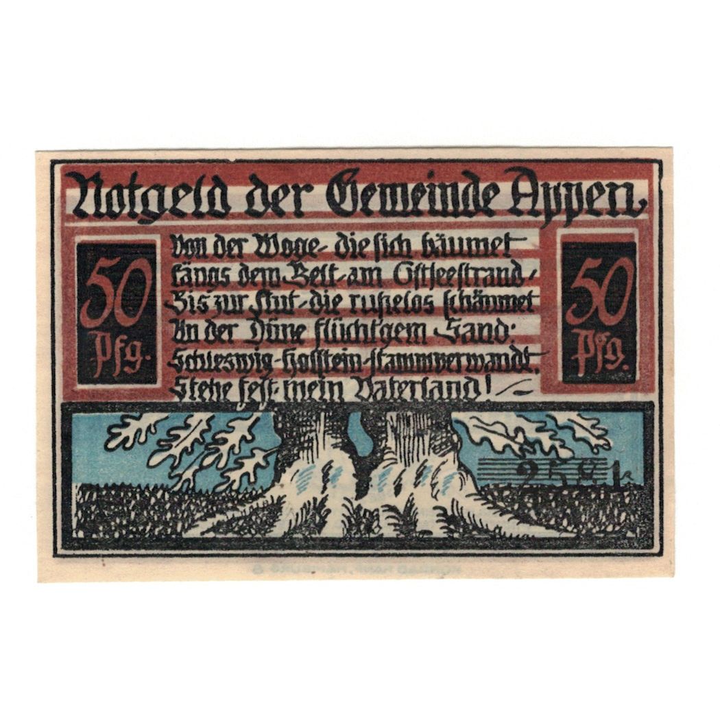 Banknote, Germany, Appen Gemeinde, 50 Pfennig, Blason 3, 1921, AU(55-58)