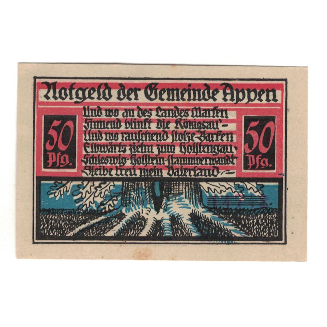 Banknote, Germany, Appen Gemeinde, 50 Pfennig, Blason 4, 1921, AU(55-58)