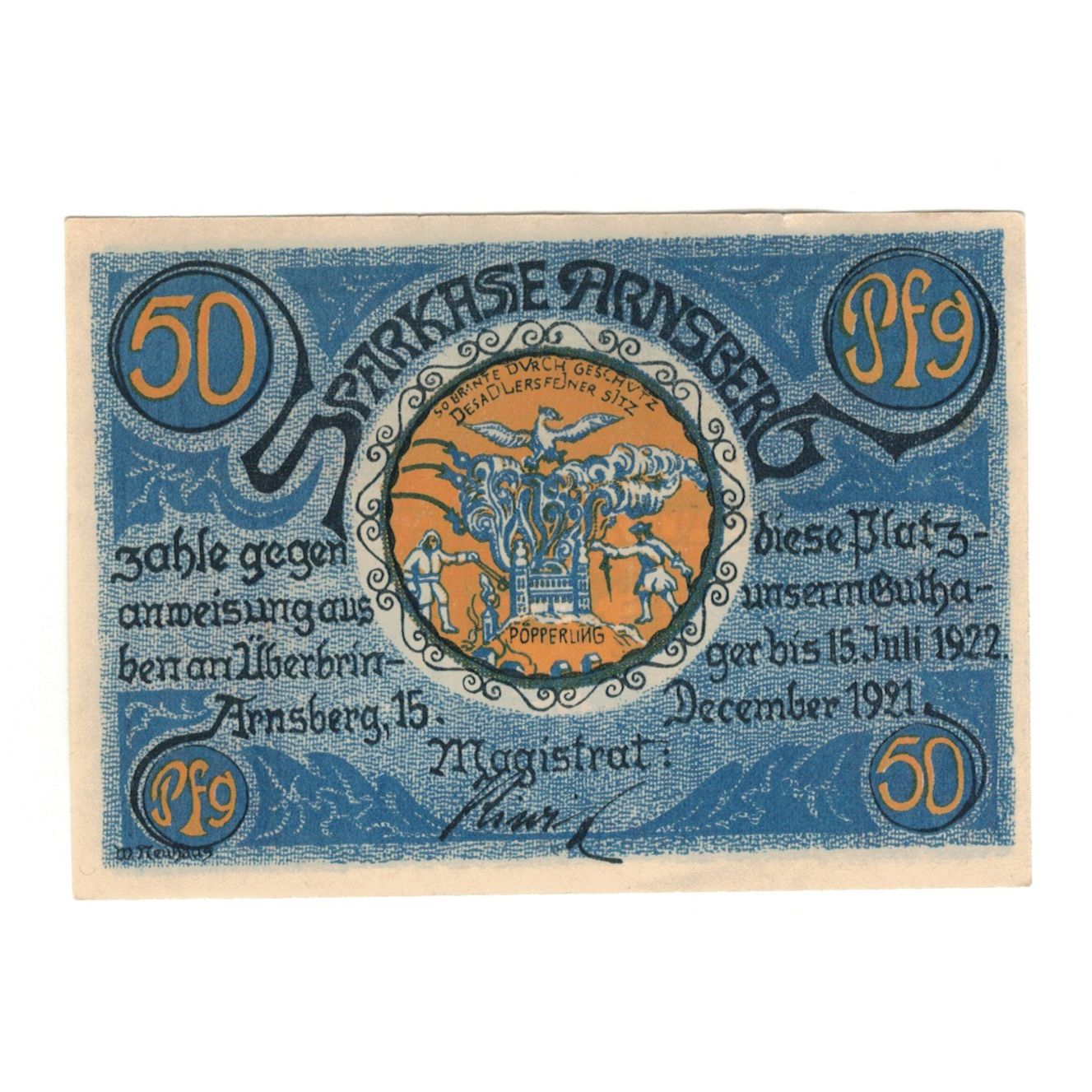 Banknote, Germany, Arnsberg Stadt, 50 Pfennig, paysage, 1921, 1921-12-15